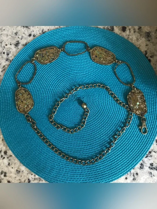 Chicos Iridescent Metal Boho Hippie Peasant Chain Belt Burnished Gold Chico’s
