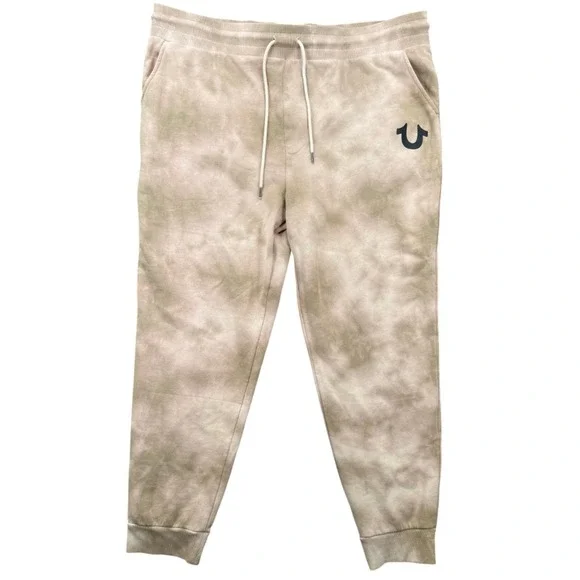 True Religion Mens Logo Core Jogger Sweatpants XXL Fog Beige Fleece NWT