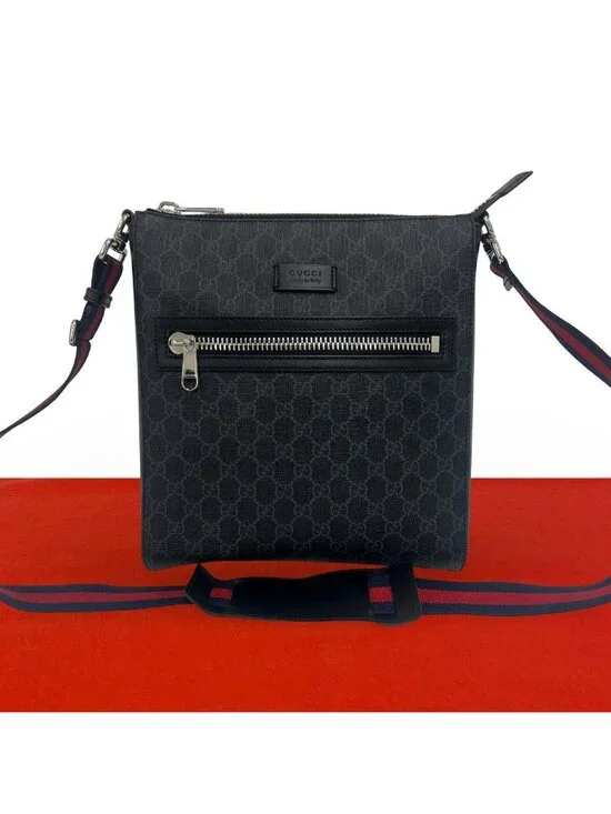 Gucci Sherry Line GG Supreme Logo Leather Shoulder Bag Cross Black