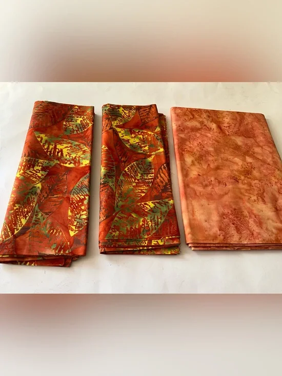 Quilting Sewing Fabric Batik/Tie-Dye Leaves Orange Green Yellow Cotton
