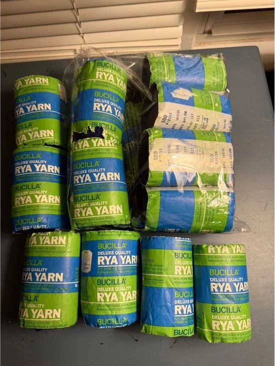 Bucilla Deluxe Quality Latch Hook Rya Yarn Blue Lot of 12 plus 60% Wool 40% Nylo