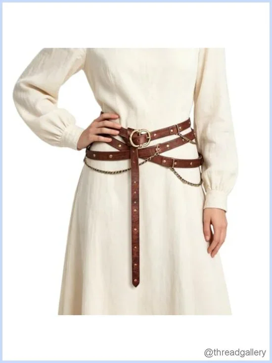 Faux Leather Metal Chain Belt Medieval Pirate Waist Renaissance Cosplay