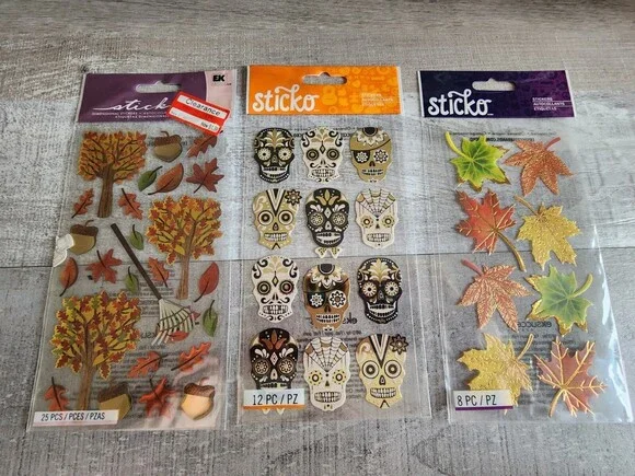 Scrapbook Stickers LOT Day of the Dead Skulls Autumn + Sticko Retired NEW #34