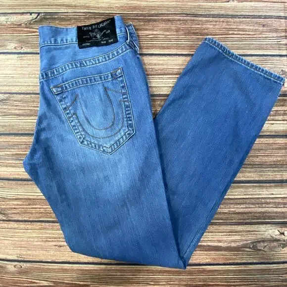 True Religion Ricky Blue Denim Men’s Jeans 33 Orange Stitching Straight Leg