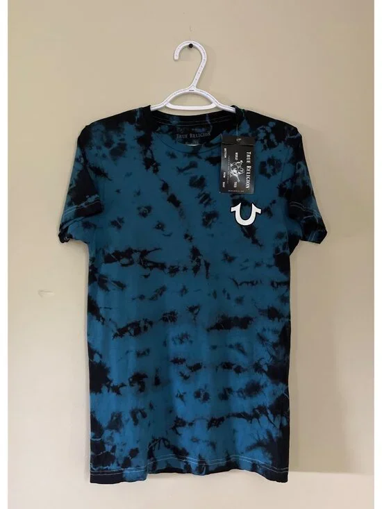 NWT True Religion Mens XSmall Blue And Black Tie-Dye Short Sleeve T-Shirt