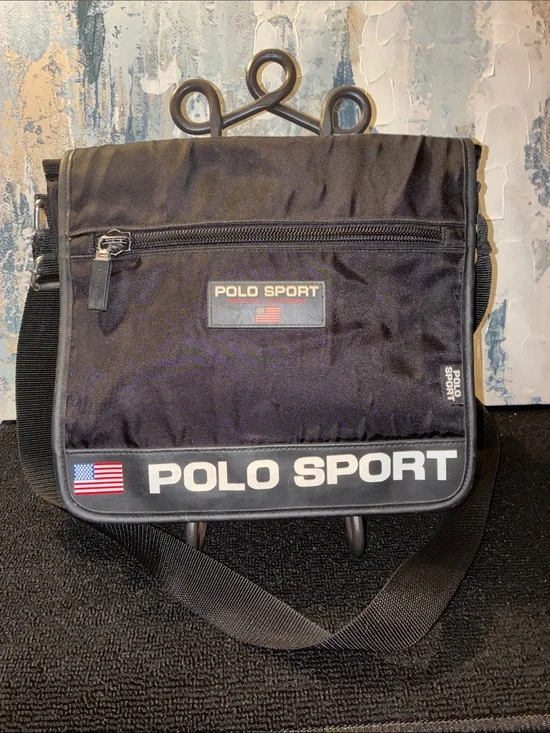 Vintage Genuine Polo by Ralph Lauren Black Polo Sport Messenger Bag