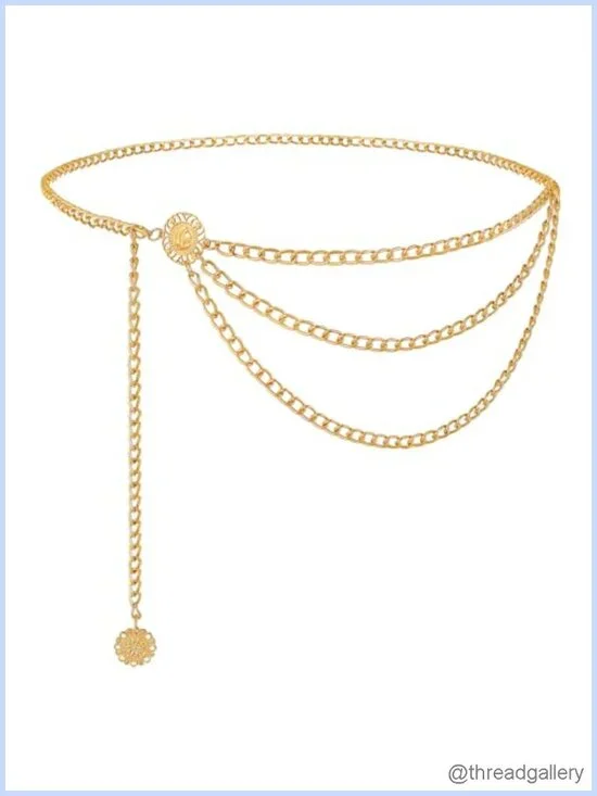 Metal Waist Chain Belt Multilayer Western Style for Dress