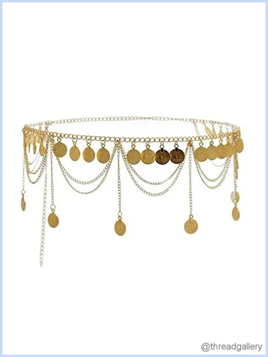 Caiyao Gold Silver Coin Pendant Waist Chain Tassel Layered Belt