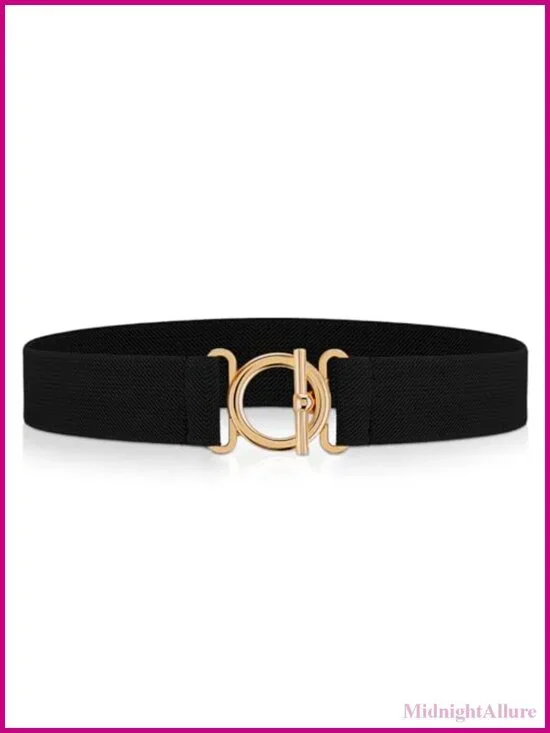 Women's Elastic Stretch Belt Gold Flat Buckle Skinny Waist Belt
