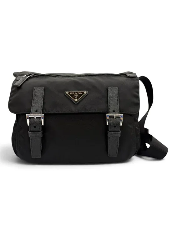 Prada Nylon Leather Re-Nylon Shoulder Bag Black
