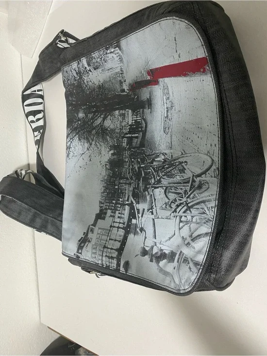 Black & Gray Photo-Print Messenger Bag