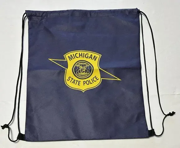 Michigan State Police Drawstring Backpack Blue Bag MSP Shield Logo Collectible