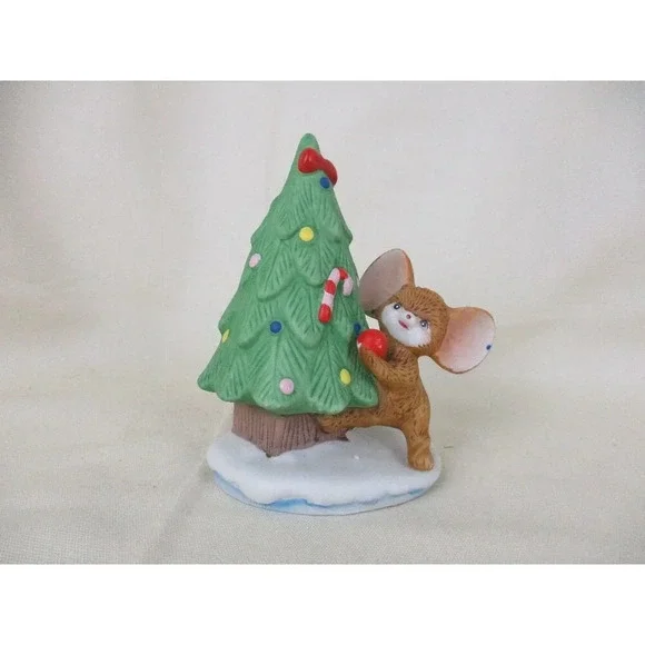 Vintage Christmas Tree and mouse, Homco, 8905, Holiday‎ décor,