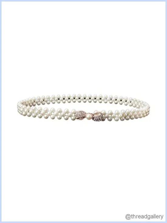 Women's Pearl Elastic Chain Belt Adjustable Stretchy Crystal Flower Buckle