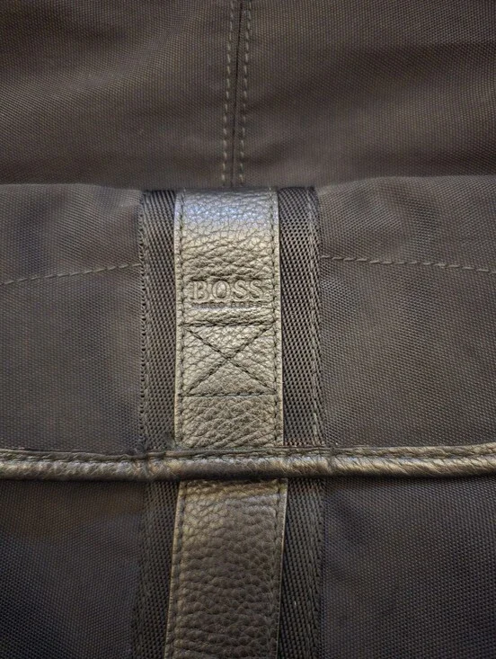 Hugo Boss Black Unisex Canvas Messenger Bag with Leather Trim & Adjustable Strap