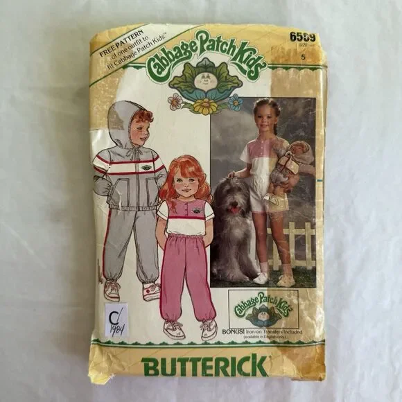 Vtg 80s Butterick Pattern 6589 Cabbage Patch Jacket Top Pants Transfers Sz 5