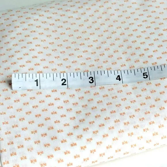 Dainty Peach Bows on White Semi-Sheer Vintage Fabric Quilting Sewing 2yds