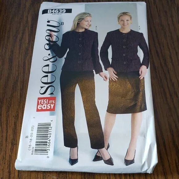 Butterick See and Sew Sewing Pattern B4639 Jacket and Skirt Size 16-22