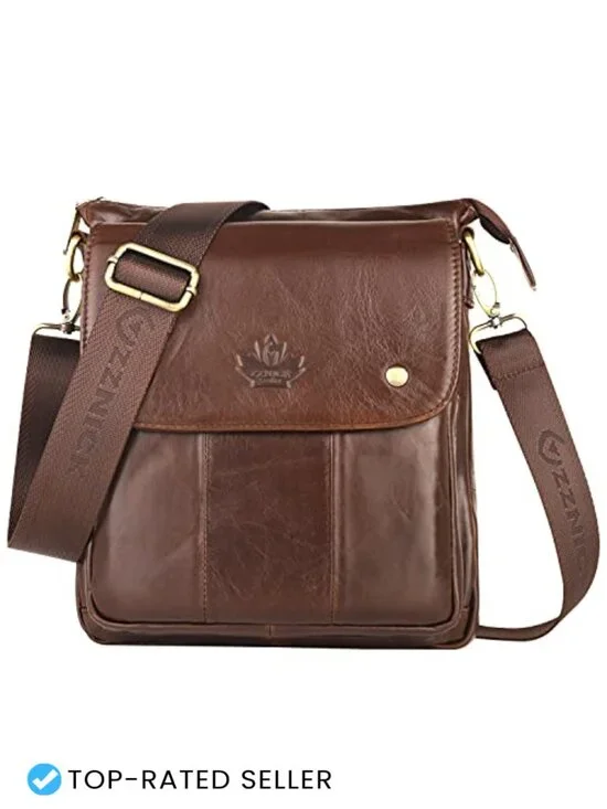 Genuine Leather Messenger Bag Sling Crossbody Shoulder Bag Travel Work