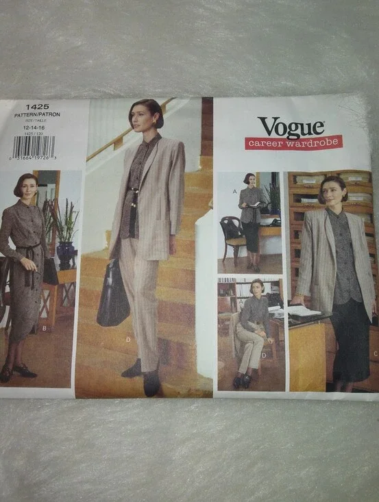 VOGUE 1425 Sz 12-14-16 Career Wardrobe EASY Jacket Dress Top Skirt Pants EASY