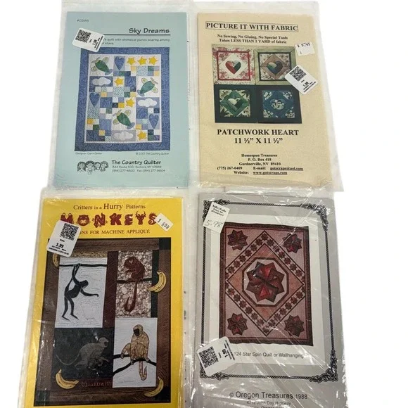 Lot of 4 Quilt‎ Applique Patterns Sky Dreams Monkeys Star Spin Patchwork Heart