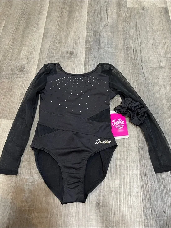 NWT justice Long Sleeve Mesh Leotard with scrunchie size XS (5/6)
