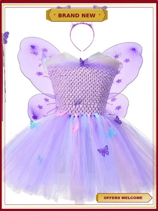 Girls Fairy Princess Tutu Costume Dress Halloween Birthday Party Dress Up