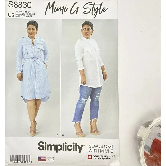 Simplicity S8830 Mimi G Style Shirt Dress Tunic Pattern Size 16-24 U5 UNCUT