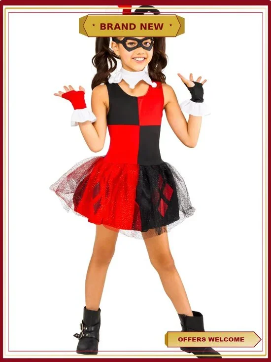 Harley Quinn Costume Girls Size L 10 12 Jester Dress Halloween Rubies
