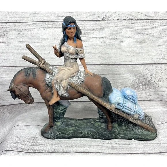 Ceramic Figurine Indian Girl on Horse Hand Painted Large 11