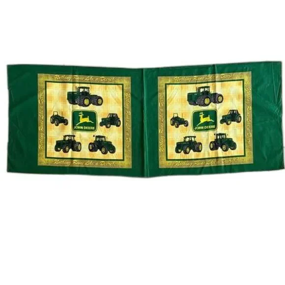 John Deere Cotton Fabric Panel Quilt Block or Pillow Panel Tractor Yellow Plaid