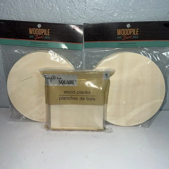 12Pcs Woodpile Wood Circles For Crafts, & 6 Unfinished Square Wood‎ Planks