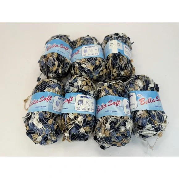 Bella Soft Yarn Butterfly Lot Of 7 50g Each Fringe Rayon‎ Polyamide Blend