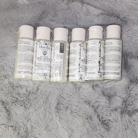 NIP Martha Stewart‎ Vintage Leaf Glitter Iridescent Silver Set of 6