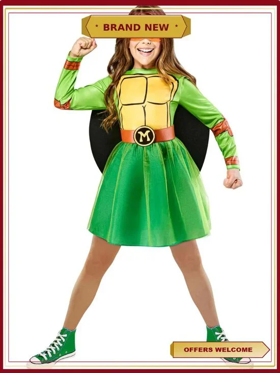 TMNT 4-in-1 Halloween Costume Dress Shell Masks Medallions Size L
