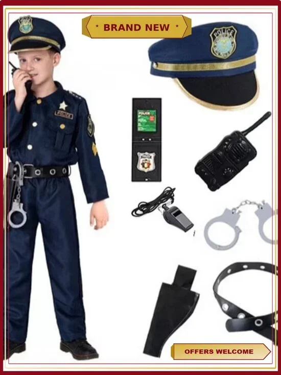Kids Police Officer Costume Cop Uniform Pretend Play Set with Hat & Accessories