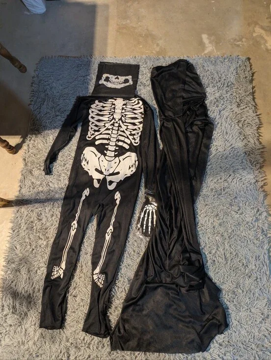 Kids Large Black Skeleton Costume with White Bone Print