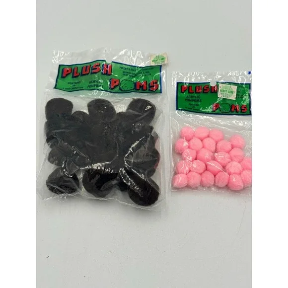 Vintage Plush Acrylic Pom Poms Assorted Pack Lot 38: 16 Black 1