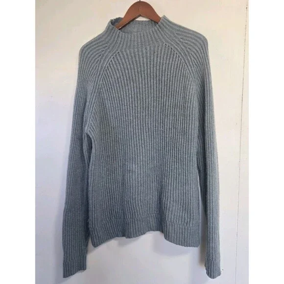 Vintage J Crew Sweater Mens M Turtleneck 100% Wool Ribbed Knit Blue Preppy