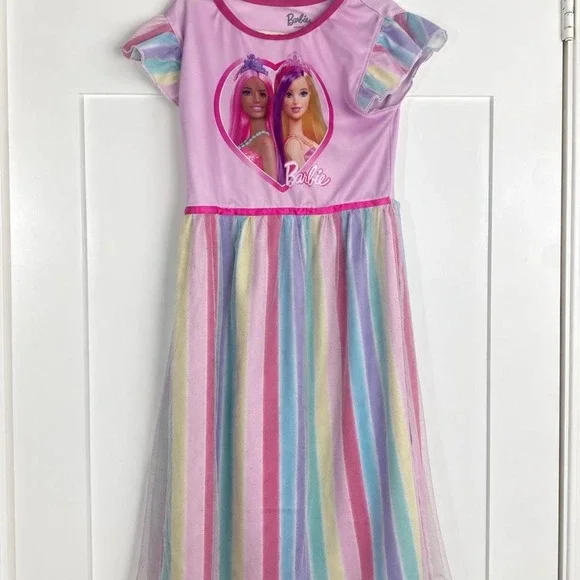 Barbie Pastel Rainbow Tulle Maxi Dress — Girls Size 8