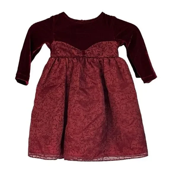 Perfectly Dressed Infant Girls Burgundy Red Lined Lace Overlay Formal Dress 24M