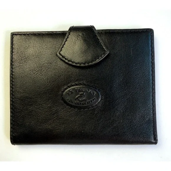 Le Pelican New Generation Black Leather Bi-Fold Wallet Snap Tab Card Case Vtg