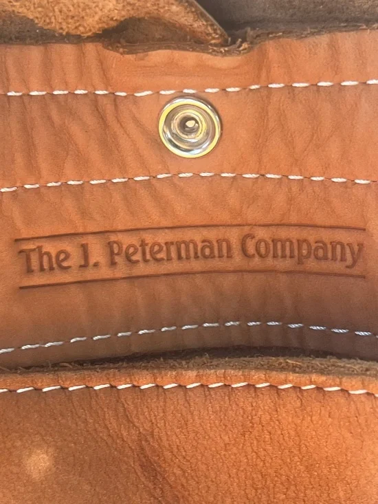 J. Peterman Tan Leather Shoulder Bag with White Stitching