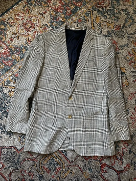 J. Crew Gray Glen Plaid Sport Coat Size 38R Silk Linen Blend