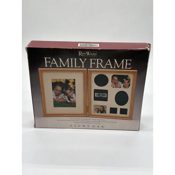 Rare Woods Family Frame Light‎ Oak 8x10 Double Picture Frame Hinged Wood Collage