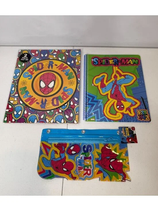 Marvel Spider-Man 3 Piece School Set Folders Journal Pencil Pouch New