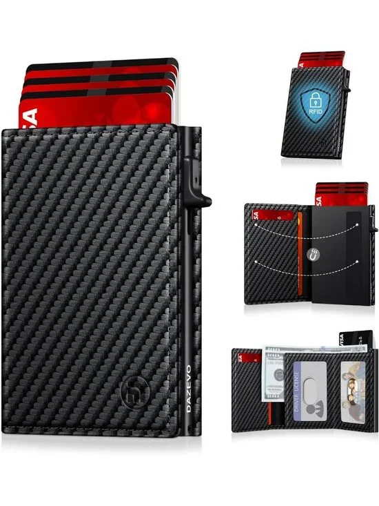 Sleek RFID Blocking Minimalist Wallet for Men, Pop Up Design with 2 ID Windows