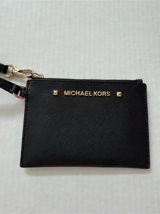 Michael Kors Black Leather Wristlet Card Case