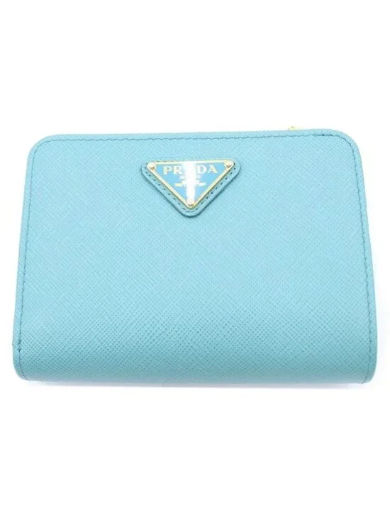 Prada Saffiano Compact Wallet Mini Mint Green Leather Gold