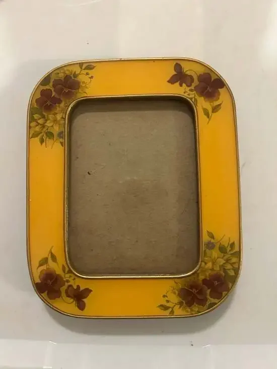 Vintage Yellow Floral Picture Frame Gold Tone Metal
